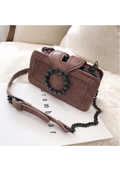 Kore Retro Elmas Çivili Küçük Kare Askılı Flap Crossbody Çanta (Yurt Dışından)