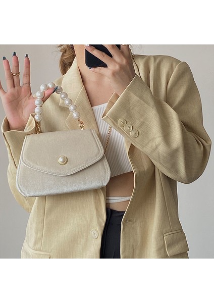 Bej Kadın Vintage Küçük Kare Omuz Inci Zincir Kadın Bez Akşam Debriyaj Kadın Crossbody Çanta (Yurt Dışından) fiyatları