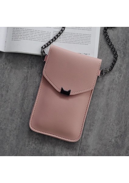 Kedi Kulak Şeffaf Dokunmatik Ekran Retro Cep Telefonu Kadın Zincir Postacı Küçük Flap Kalıpçı Çanta (Yurt Dışından)