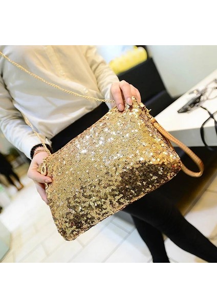 Kadın Omuz Crossbody Glitter Pullu Köpüklü Akşam Zarf Debriyaj Parti Cüzdan Kadın Bez Çanta (Yurt Dışından)