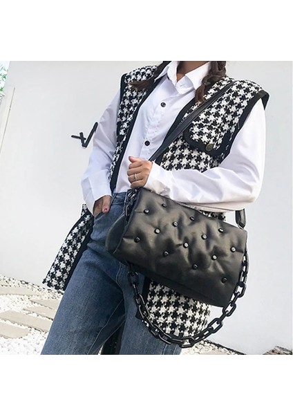 Brown Shoulder Kadın Omuz Kalın Zincir Crossbody Kadın El Kadın Perçin Düğme Çanta (Yurt Dışından) fiyatları