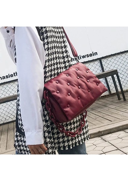 Brown Shoulder Kadın Omuz Kalın Zincir Crossbody Kadın El Kadın Perçin Düğme Çanta (Yurt Dışından) indirimleri