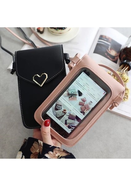 Kalp Kadın Telefon Şeffaf Kadın Bozuk Para Cüzdanı Çapraz Omuz Kızlar Sevimli Telefon Kalp Tipi Çile Cep Kılıfı Kesesi Çanta (Yurt Dışından) modelleri