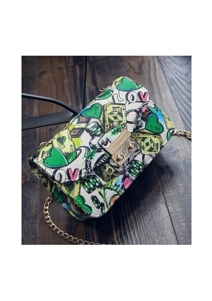 Aşk Kadın Grafiti Kadın Zincir Mini Kadın Haberci Kadın Debriyaj Çanta (Yurt Dışından)
