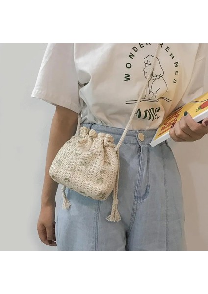Küçük Omuz Kadın Ipli Hasır Plaj Çiçek Nakış Kadın Seyahat Dantel Crossbody Çanta (Yurt Dışından) modelleri