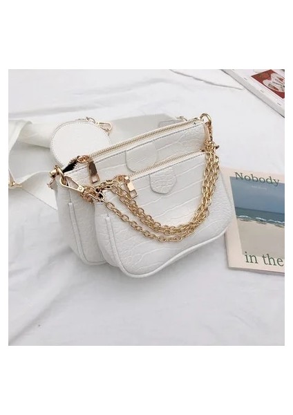 Kayısı Vintage Timsah Kadın Omuz Geniş Kayış Crossbody Zinciri Sling Pu Deri Kadın Seti Cüzdan Çanta (Yurt Dışından) modelleri