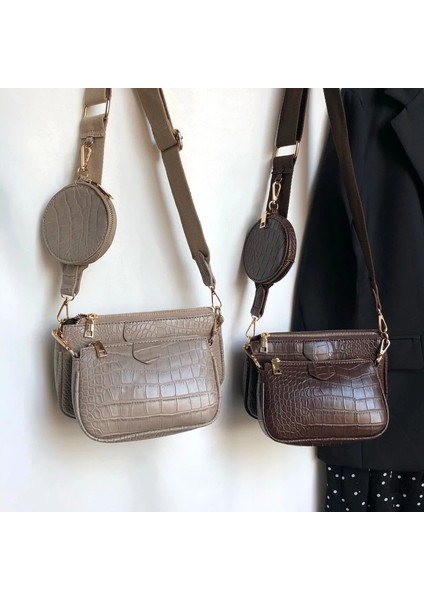 Kayısı Vintage Timsah Kadın Omuz Geniş Kayış Crossbody Zinciri Sling Pu Deri Kadın Seti Cüzdan Çanta (Yurt Dışından) fırsatları