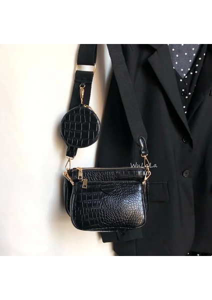 Kayısı Vintage Timsah Kadın Omuz Geniş Kayış Crossbody Zinciri Sling Pu Deri Kadın Seti Cüzdan Çanta (Yurt Dışından) indirimleri