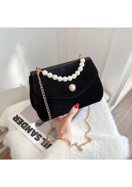 Kadın Vintage Küçük Kare Omuz Inci Zincir Kadın Bez Akşam Debriyaj Kadın Crossbody Çanta (Yurt Dışından)