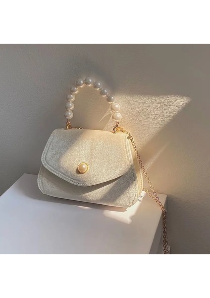 Kadın Vintage Küçük Kare Omuz Inci Zincir Kadın Bez Akşam Debriyaj Kadın Crossbody Çanta (Yurt Dışından) modelleri