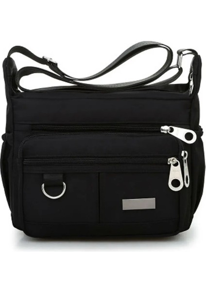 Kadın Su Geçirmez Naylon Messenger Çapraz Vücut Kadın Katı Fermuar Omuz Büyük Kapasiteli Çanta (Yurt Dışından)