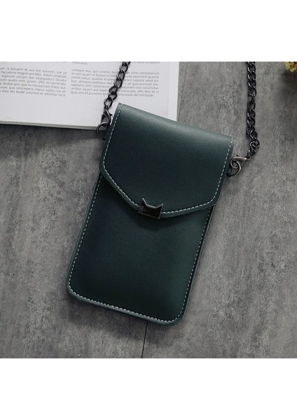 Kedi Kulak Şeffaf Dokunmatik Ekran Retro Cep Telefonu Kadın Zincir Postacı Küçük Flap Kalıpçı Çanta (Yurt Dışından)