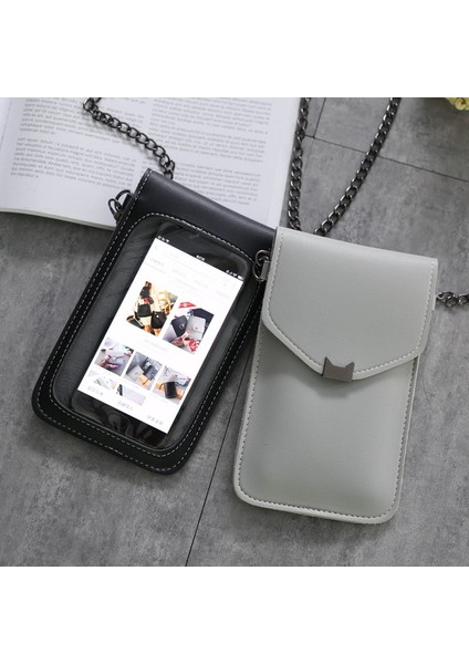 Kedi Kulak Şeffaf Dokunmatik Ekran Retro Cep Telefonu Kadın Zincir Postacı Küçük Flap Kalıpçı Çanta (Yurt Dışından) modelleri