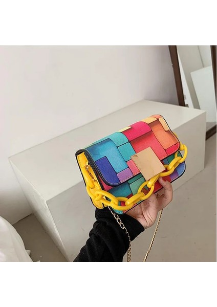 19X7X12 cm Kadın Omuz Zinciri Taşınabilir Kadın Crossbody Mini Kare Çanta (Yurt Dışından)