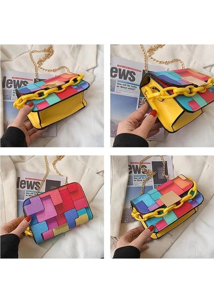 19X7X12 cm Kadın Omuz Zinciri Taşınabilir Kadın Crossbody Mini Kare Çanta (Yurt Dışından) modelleri