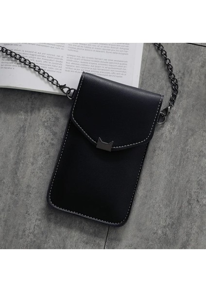 Kedi Kulak Şeffaf Dokunmatik Ekran Retro Cep Telefonu Kadın Zincir Postacı Küçük Flap Kalıpçı Çanta (Yurt Dışından)