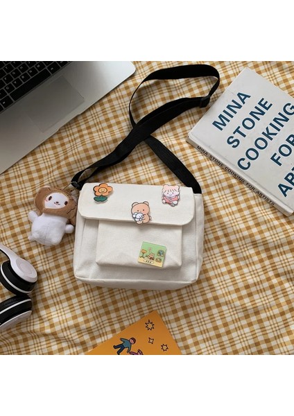 White-Fish Cute Canvas Female Japanese Harajuku Diagonal Wild Student Girl Shoulder For Çanta (Yurt Dışından)