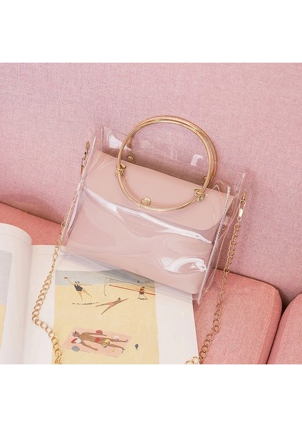 Kadın Şeffaf Kova Şeffaf Pvc Jöle Küçük Omuz Kadın Zincir Crossbody Messenger Çanta (Yurt Dışından)