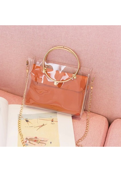 Kadın Şeffaf Kova Şeffaf Pvc Jöle Küçük Omuz Kadın Zincir Crossbody Messenger Çanta (Yurt Dışından) modelleri