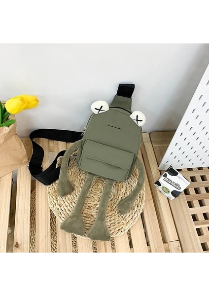 No.1 Kişilik Kız Küçük Karikatür Sevimli Kurbağa Messenger Göğüs Unisex Omuz Crossbody Naylon Kadın Çanta (Yurt Dışından)