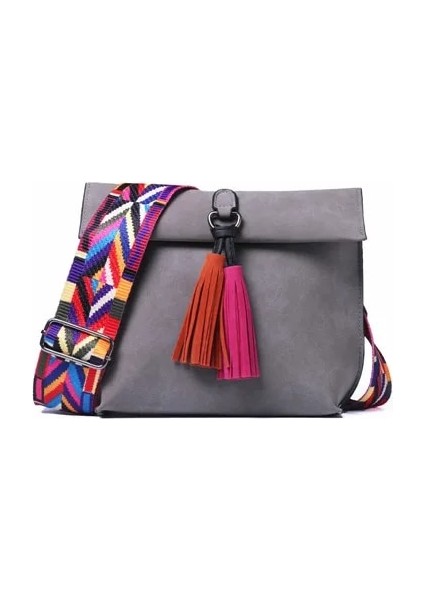 Kadın Messenger Crossbody Püskül Omuz Kadın Renkli Kayışlı Kadın Çanta (Yurt Dışından)