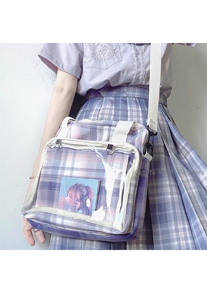 Süslemeler Olmadan Ekose Sevimli Crossbody Kız Japon Okul Kadını Omuz Anime Rozeti Aksesuarları Tote Kawaii H221 Çanta (Yurt Dışından) modelleri