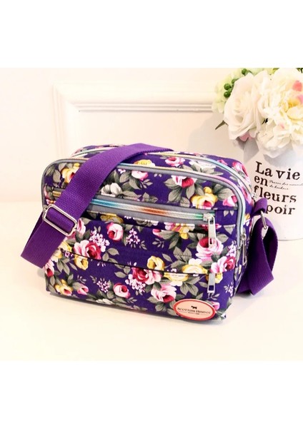 Çiçek Renkli Baskılı Tuval Kadın Messenger Trend Omuz Naylon Casual Messenger Yaşlı Hediye Çanta (Yurt Dışından)