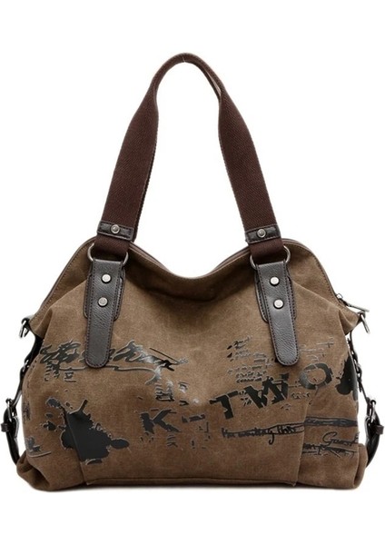 Vintage Graffiti Kadın Kanvas Kadın Ünlü Omuz Kadın Tote Büyük Crossbody Muje Çanta (Yurt Dışından)