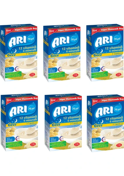 Arı Mama Gece 12 Vitaminli 6 Mineralli Sütlü 7 Tahıllı Pirinç Unu 6'lı 500 gr