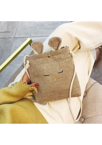 16X X4CM Küçük Crossbody Anvas Sevimli Kulak Omuz Messenger Kız Kadın Telefon Çanta (Yurt Dışından) modelleri