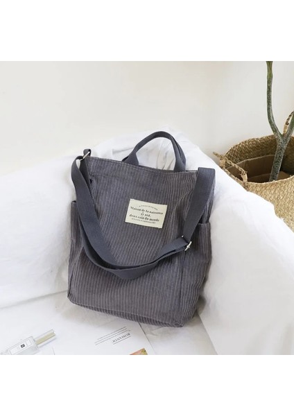 Kadın Kadife Omuz Büyük Kapasiteli Bez Tote Kadın Crossbody Messenger Kadın Kanvas Fermuar Çanta (Yurt Dışından)