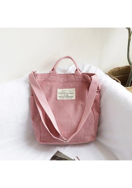 Kadın Kadife Omuz Büyük Kapasiteli Bez Tote Kadın Crossbody Messenger Kadın Kanvas Fermuar Çanta (Yurt Dışından)
