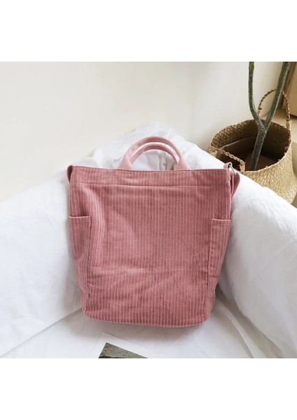 Kadın Kadife Omuz Büyük Kapasiteli Bez Tote Kadın Crossbody Messenger Kadın Kanvas Fermuar Çanta (Yurt Dışından)