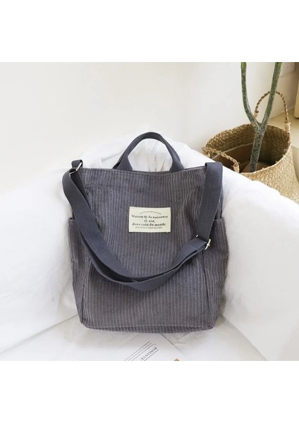 Kadın Kadife Omuz Büyük Kapasiteli Bez Tote Kadın Crossbody Messenger Kadın Kanvas Fermuar Çanta (Yurt Dışından)