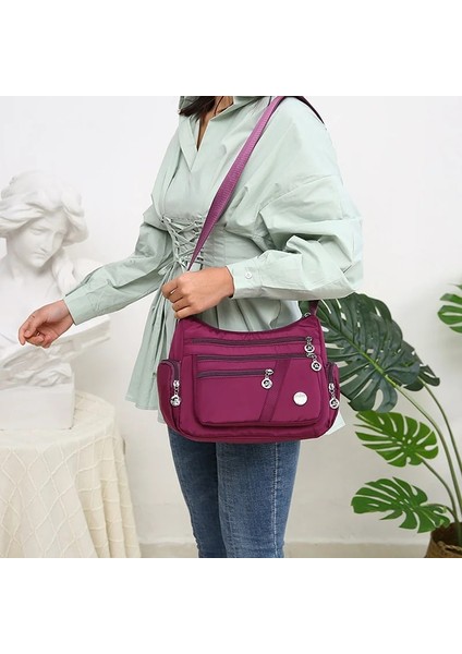 Kadın Omuz Askılı Naylon Oxford Su Geçirmez Fermuar Paketi Büyük Kapasiteli Seyahat Crossbody Çanta (Yurt Dışından)