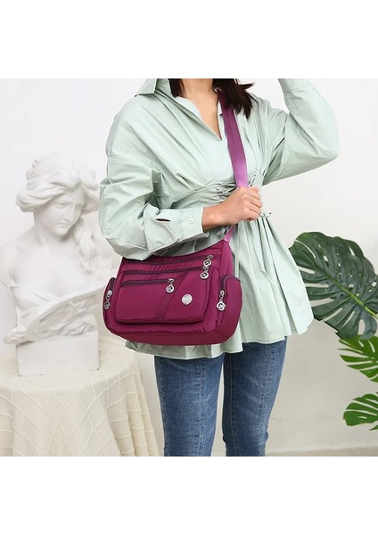 Kadın Omuz Askılı Naylon Oxford Su Geçirmez Fermuar Paketi Büyük Kapasiteli Seyahat Crossbody Çanta (Yurt Dışından)