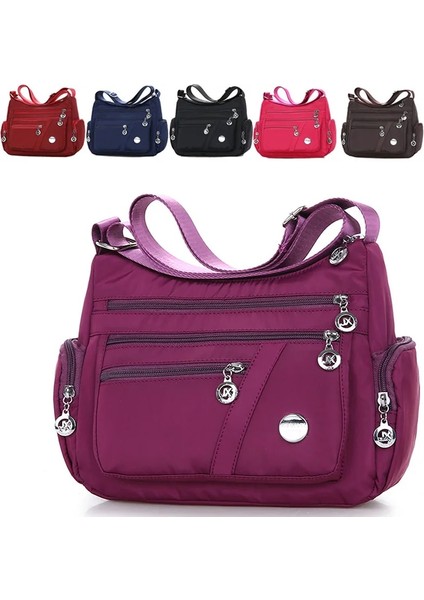 Kadın Omuz Askılı Naylon Oxford Su Geçirmez Fermuar Paketi Büyük Kapasiteli Seyahat Crossbody Çanta (Yurt Dışından)