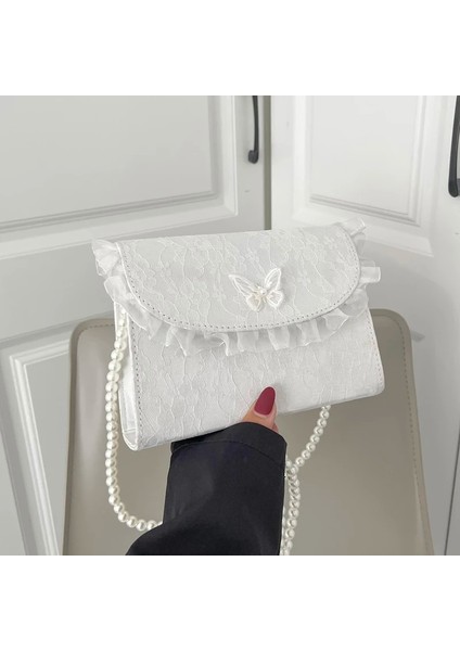 Kelebek 21X1 Retro Crossbody For Vintage Lace Pearl Chain Ladies Square Shoulder Female Clutch Purse Hand Sac Çanta (Yurt Dışından)