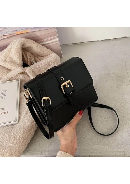 Msgher Katı Flap Kadın Omuz Muhtasar Fransız Vintage Klasik Doku Joker Mizaç Masaj Kadın WB3151 Çanta (Yurt Dışından)