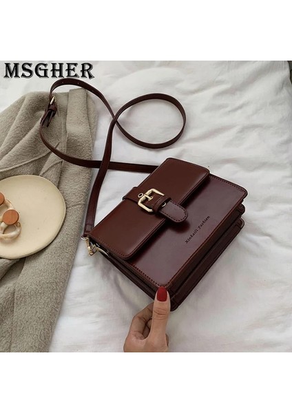 Msgher Katı Flap Kadın Omuz Muhtasar Fransız Vintage Klasik Doku Joker Mizaç Masaj Kadın WB3151 Çanta (Yurt Dışından) fiyatları