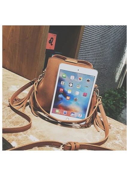 Fırçalama Kadın Kova Eski Püskül Askılı Retro Omuzdan Askılı Crossbody Tote Çanta (Yurt Dışından) modelleri