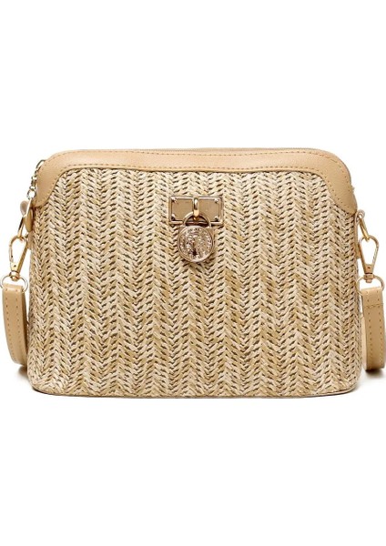 23X17X11CM Hasır Crossbody El Yapımı Dokuma Pu Deri Boho Kadın Plaj Tatil Omuz Çanta (Yurt Dışından)