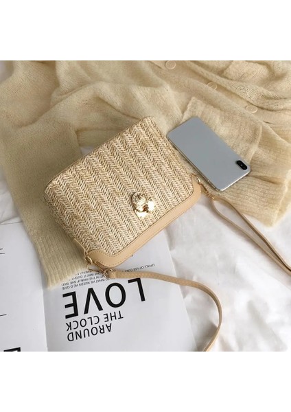 23X17X11CM Hasır Crossbody El Yapımı Dokuma Pu Deri Boho Kadın Plaj Tatil Omuz Çanta (Yurt Dışından)