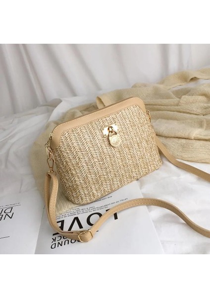 23X17X11CM Hasır Crossbody El Yapımı Dokuma Pu Deri Boho Kadın Plaj Tatil Omuz Çanta (Yurt Dışından)