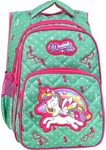 Giza Waddell Lisanslı Mint Yeşili Unicorn Desenli Ilköğretim Okul Sırt Çantası ve Beslenme Çantası