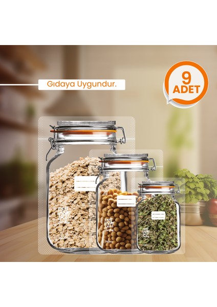 Klips Kapaklı Kavanoz Görünümlü Saklama Poşeti -9 Adet (3 Büyük 1000ML;3 Orta 700ML;3 Küçük 200 Ml)