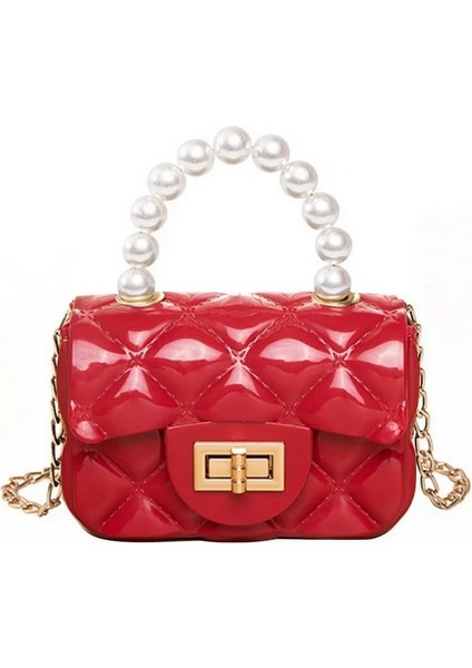 12X5X Kadın Mini Küçük Kare Omuz Messenger Taşınabilir Zincir Kız Pvc Jöle Inci Crossbody Rhombu Çanta (Yurt Dışından)