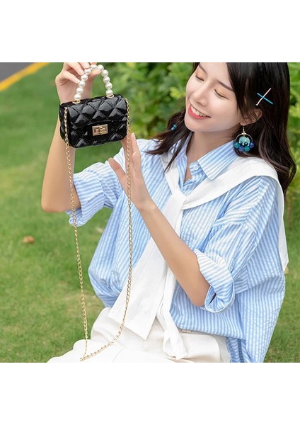 12X5X Kadın Mini Küçük Kare Omuz Messenger Taşınabilir Zincir Kız Pvc Jöle Inci Crossbody Rhombu Çanta (Yurt Dışından) fırsatları