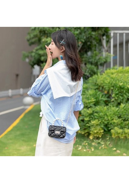 12X5X Kadın Mini Küçük Kare Omuz Messenger Taşınabilir Zincir Kız Pvc Jöle Inci Crossbody Rhombu Çanta (Yurt Dışından) indirimleri