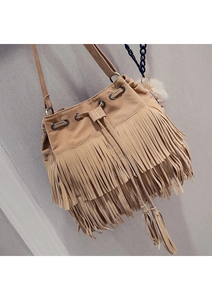 Retro Faux Süet Fringe Kadın Haberci Tote Püskül Omuz Crossbody Fesmall Na Çanta (Yurt Dışından) modelleri